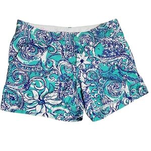 Lilly Pulitzer The Callahan Short 100% Cotton Shorts Blue Teal Sz 6 Womens
